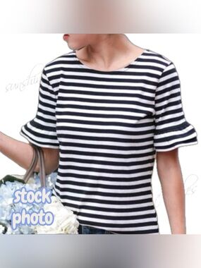 JCREW J. Crew NAVY BLUE WHITE Striped Ruffle-Sleeve Tee Shirt Top #F4422 size XS